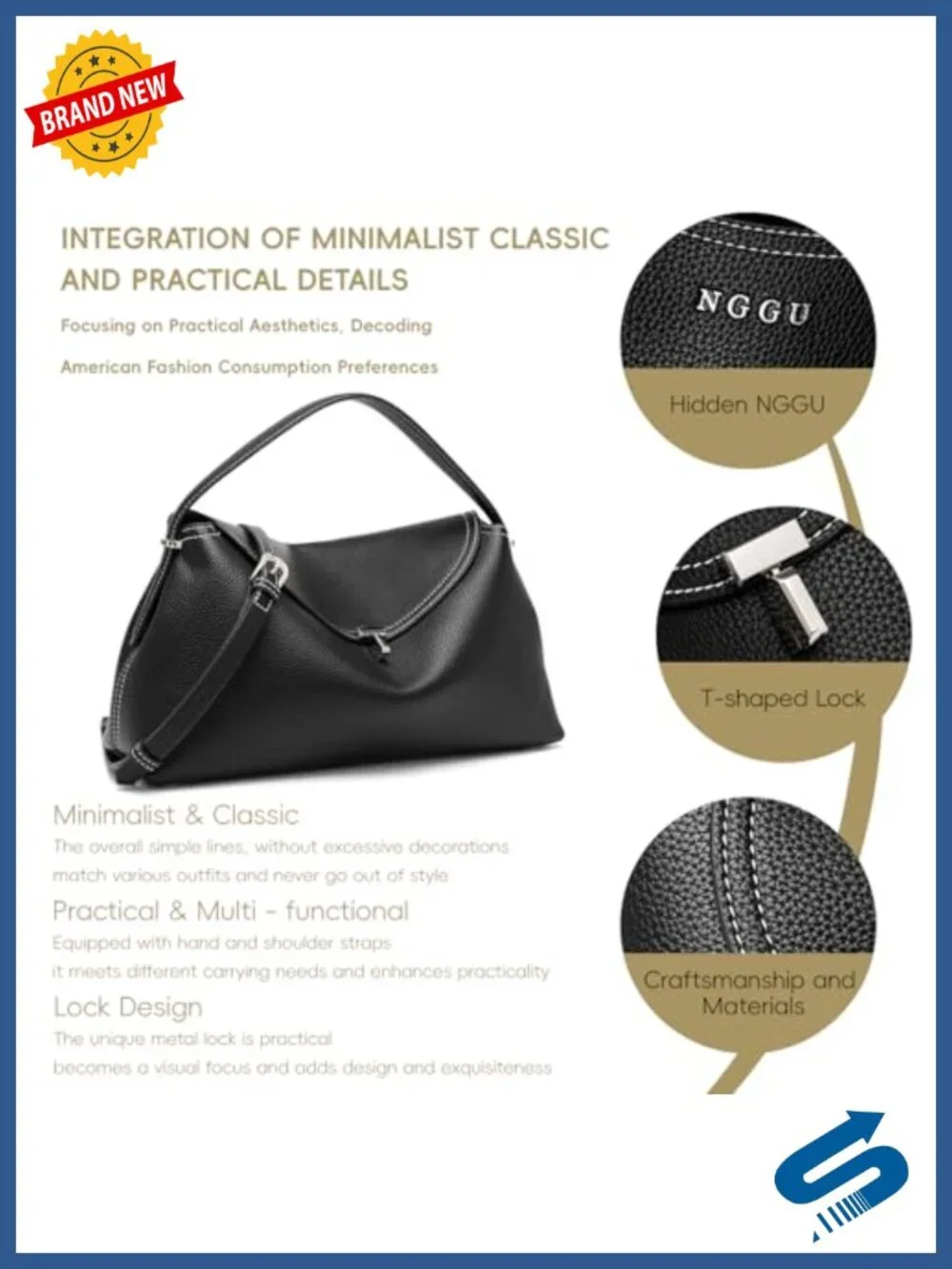Leather Crossbody Bag with Multiple Compartments Satchel Lock Closure